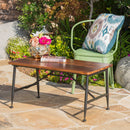 Rectangle Outdoor Coffee Table With Angled Tubular Legs And Wood Top - Black