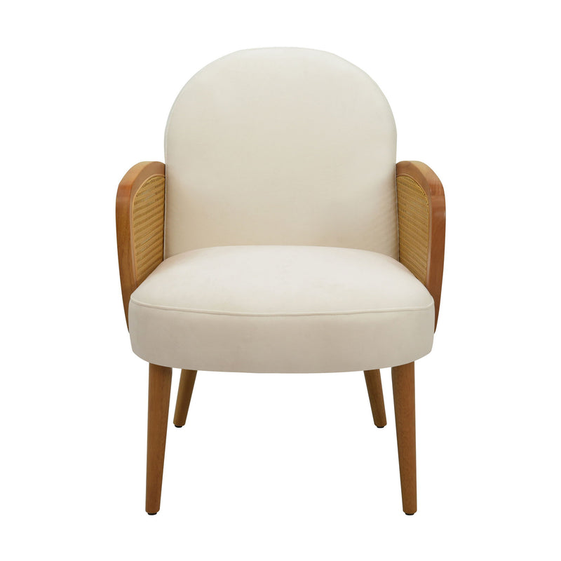 Accent Chair With Rattan Armrests And Wooden Legs Velvet For Living Room