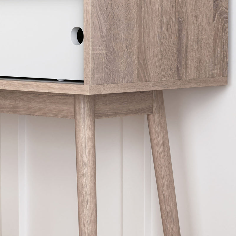 Rustic Entryway Console Table With Sliding White Doors And Wood Legs - Natural