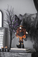 Standing Gnome With Banner & Spring Body, For Halloween Decor - Black / Orange / White