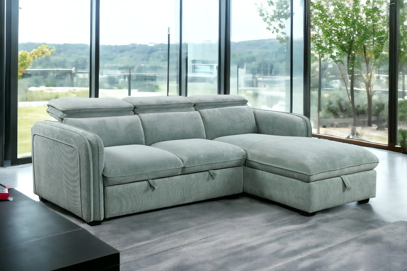 Zavala - Chenille Sectional Sofa With Sleeper & Storage - Light Green