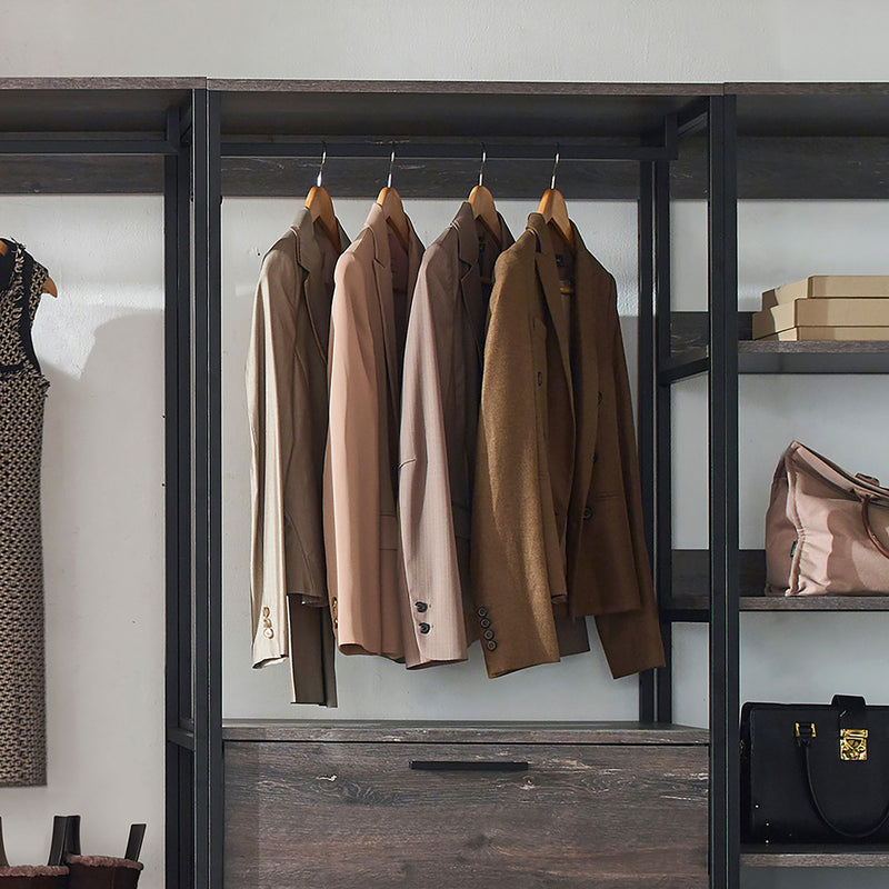 Monica - Wood Walk In Closet System, Powder Coated Metal Frame And Melamine - Rustic