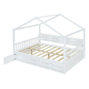 Full Size Wooden House Bed with Shelves and a Mini-cabinet, White