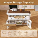 Modern Kitchen Island With Extendable Dining Table & Power Outlet - White