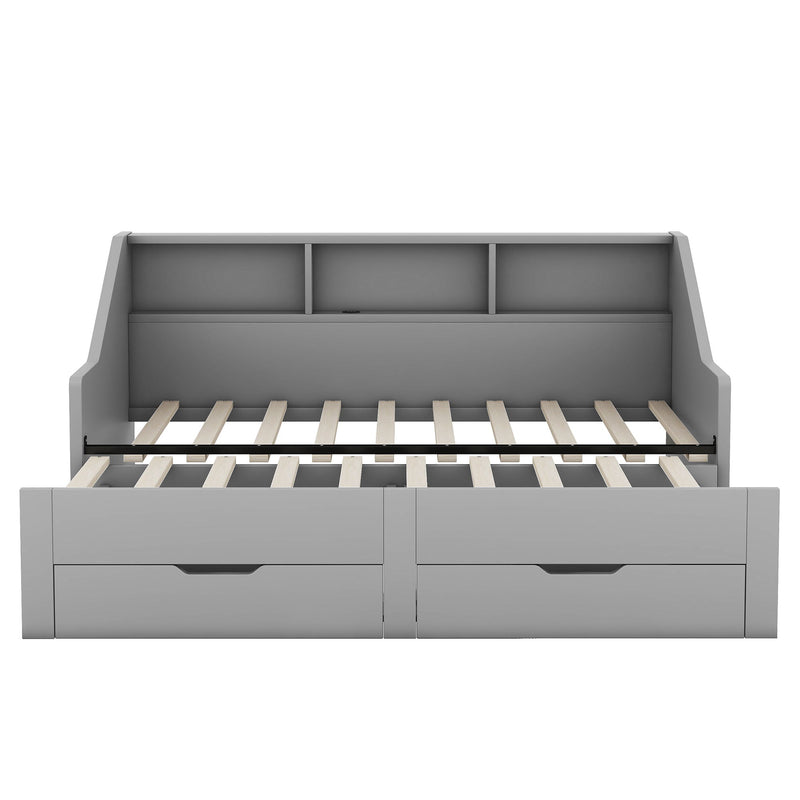 Daybed Frame With Storage Bookcases, 2 Drawers, Charging Station
