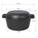 Pre-Seasoned Cast Dutch Oven 2 In 1 With Dual Handles And Covers, 5 Quart - Black