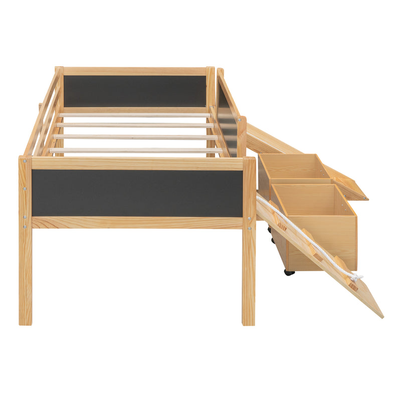 Twin size Loft Bed Wood Bed with Two Storage Boxes - Natrual ( old sku: LP000075AAM )