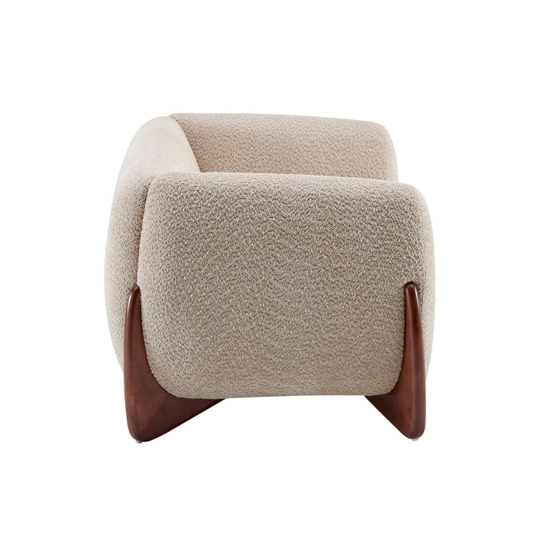 Contemporary Boucle Sherpa Sofa With Birch Wood Legs
