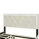 Queen Size  Velvet Storage Platform Bed, with 2 Big Drawers, Twin XL Size Trundle and LED Light, Beige