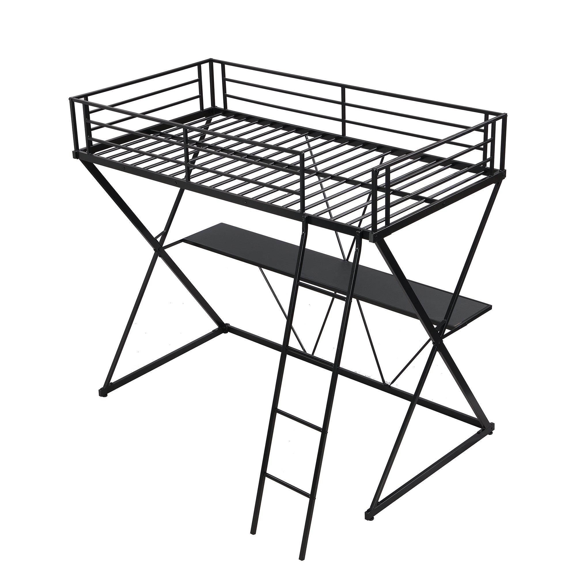 Twin Size Loft Bed with Desk, Ladder and Full-Length Guardrails, X-Shaped Frame, Black(Old SKU: MF297073AAB) - Atlantic Fine Furniture Melbourne FL