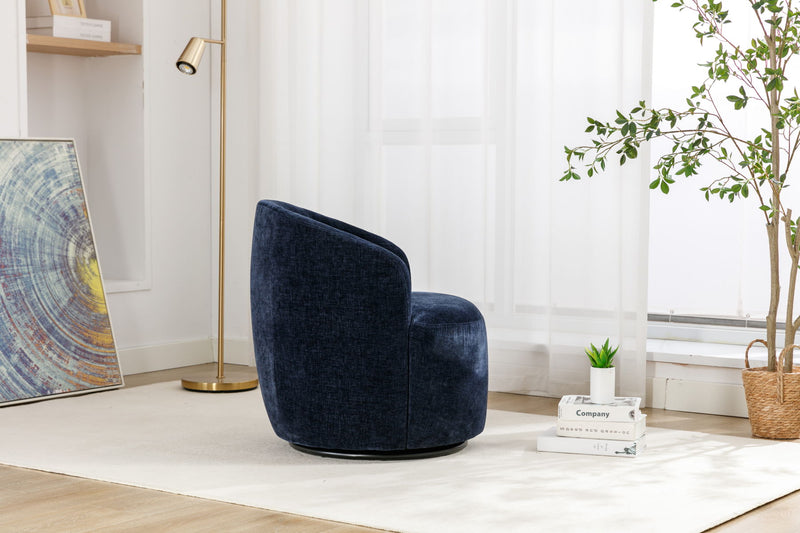 Chenille Fabric Swivel Accent Armchair Barrel Chair With Powder Coating Metal Ring