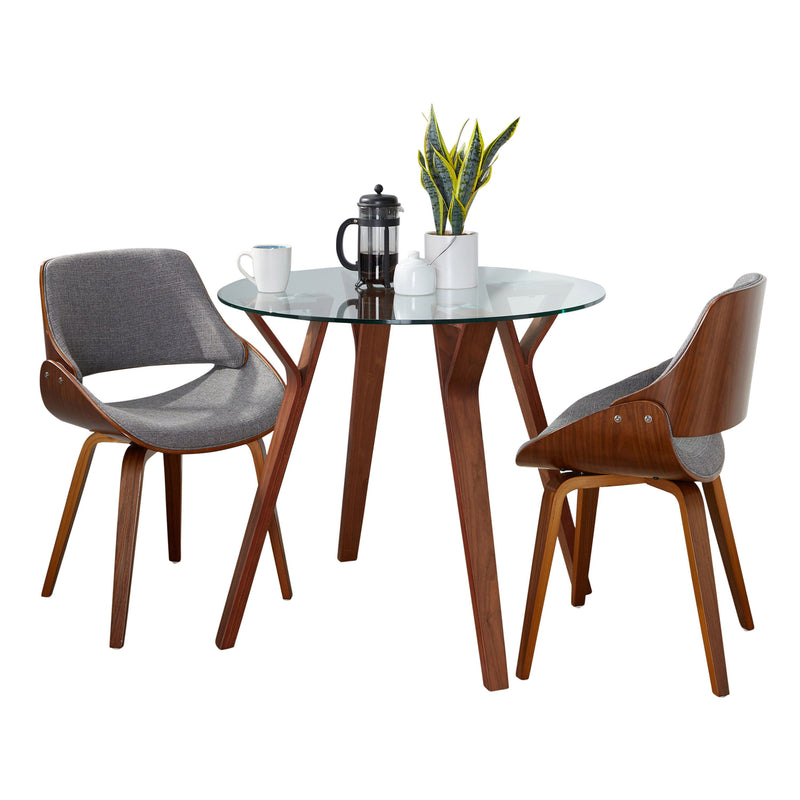 Folia - 3 Piece Dining Set Round Fabrizzi Mid-Century Modern - Walnut / Gray