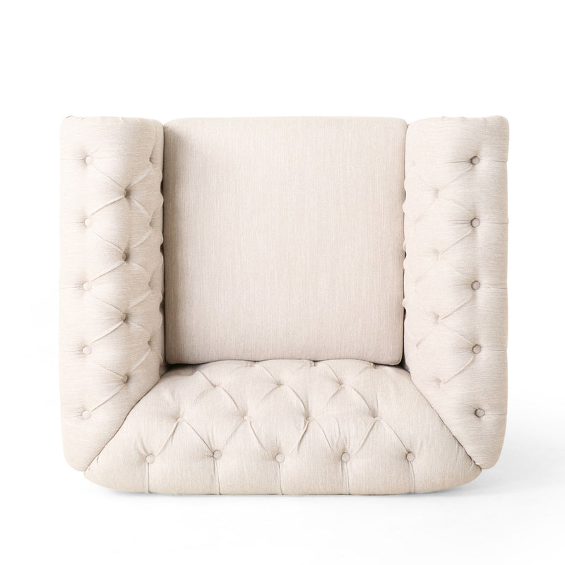 Fabric Upholstered Club Chair With Scrolled Tuxedo Arms
