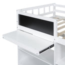 Low Loft Bed With Rolling Desk, Shelf And Drawers