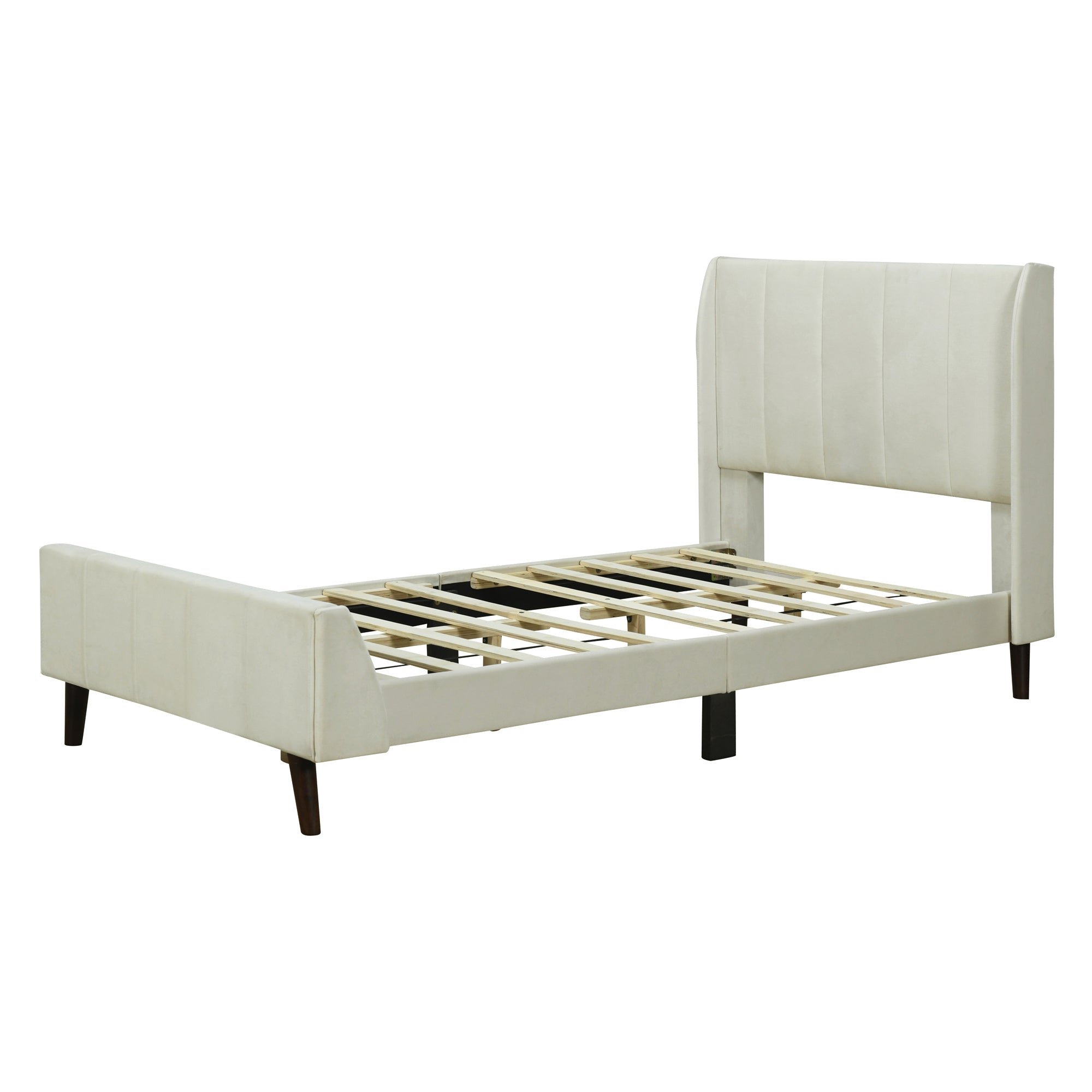 Twin Size Upholstered Platform Bed, Velvet, Beige - Atlantic Fine Furniture Melbourne FL