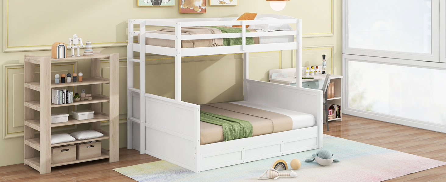 Wood Twin over Full Bunk Bed with Hydraulic Lift Up Storage, White - Atlantic Fine Furniture Melbourne FL