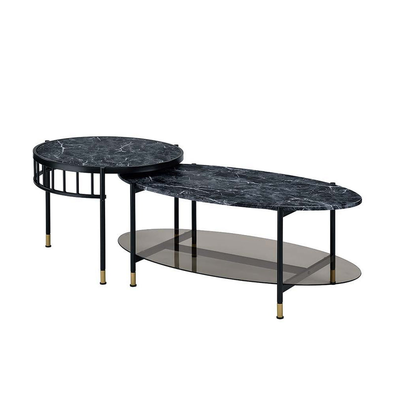 Silas - Coffee Table - Faux Marble Top & Black Finish - Atlantic Fine Furniture Inc