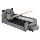 Upholstered Daybed With Bear Shaped Headboard, Hydraulic System And Breathable Mesh Fence