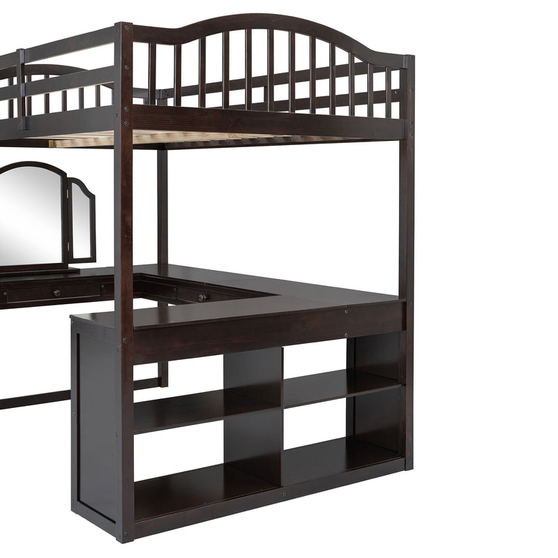 Loft Bed With Drawers, Cabinet, Shelves With Desk