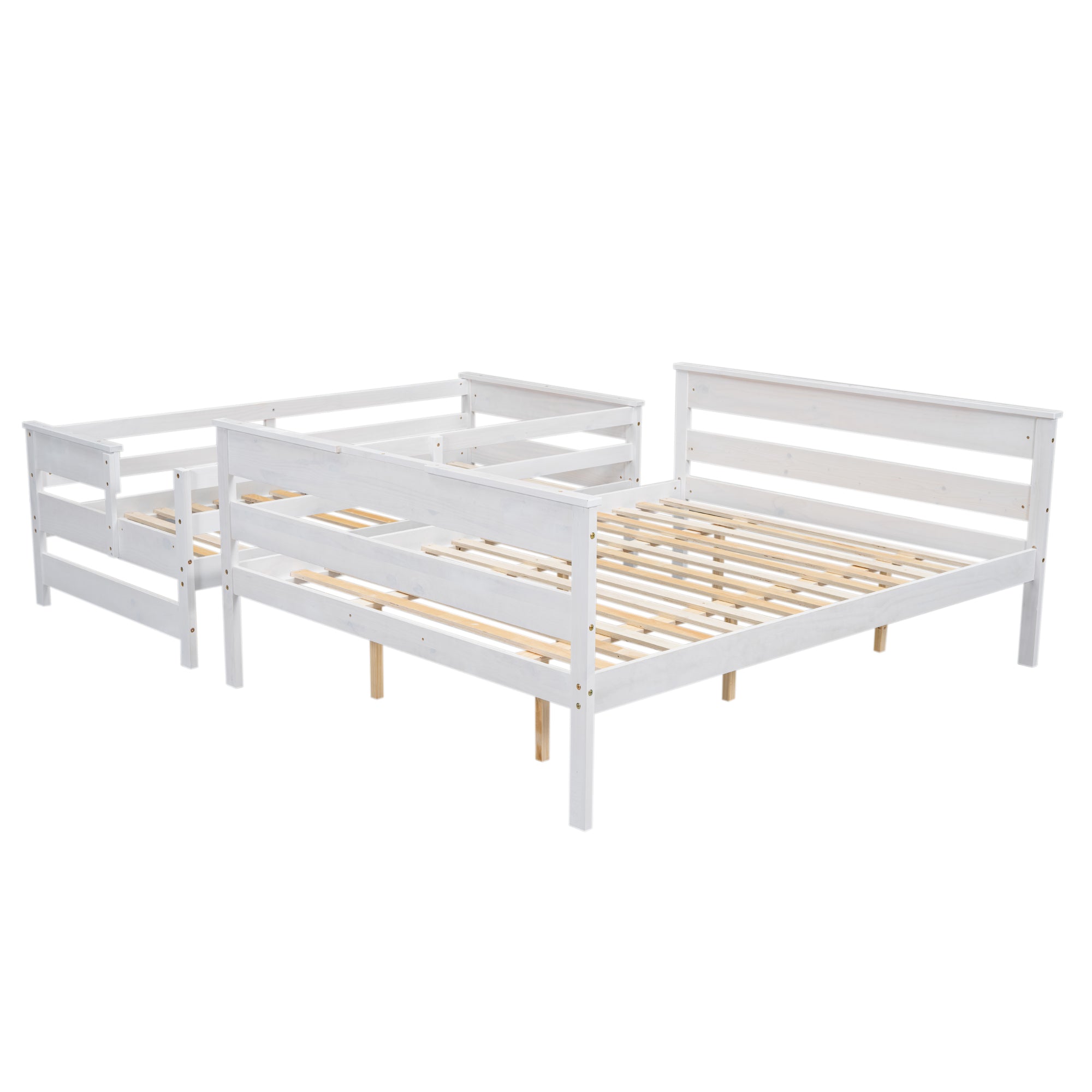 Wood Twin XL over Queen Bunk Bed with Ladder, White - Atlantic Fine Furniture Melbourne FL