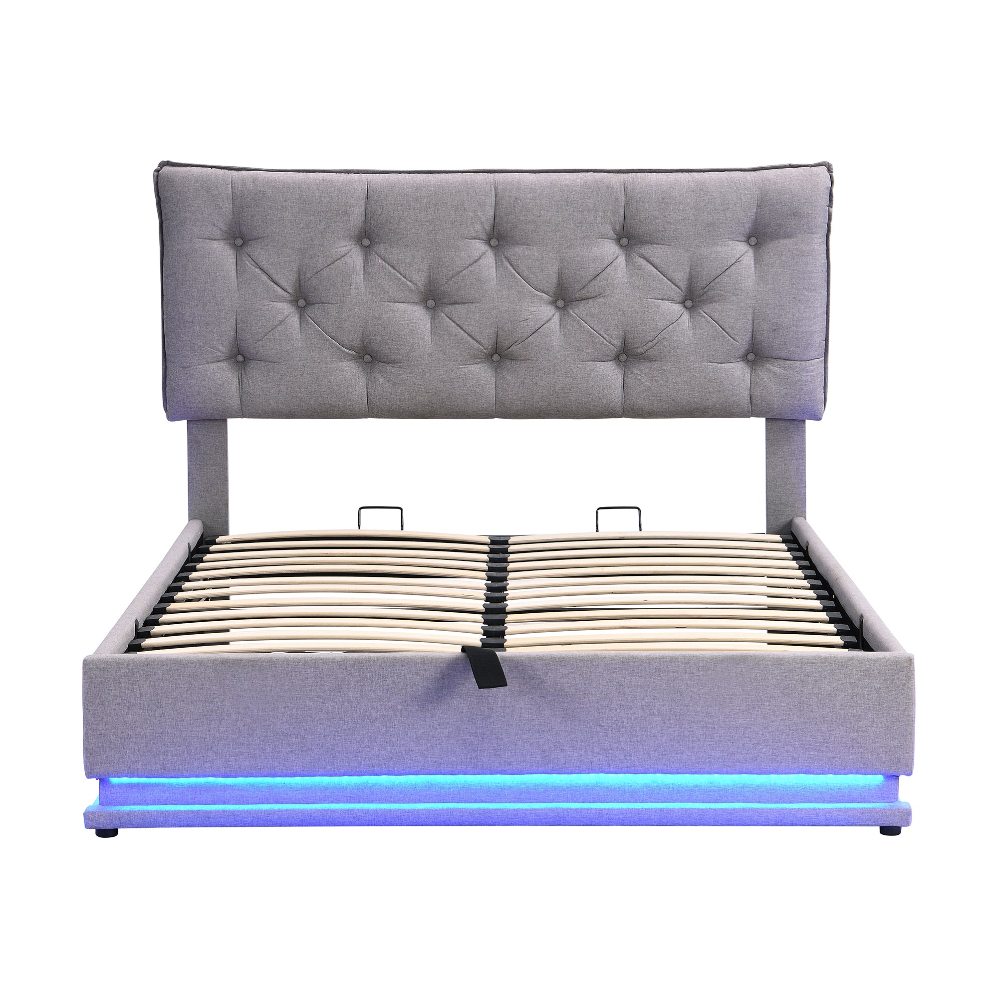 Full Size Upholstered Bed with Hydraulic Storage System and LED Light, Modern Platform Bed with Button-tufted Design Headboard, Gray - Atlantic Fine Furniture Melbourne FL