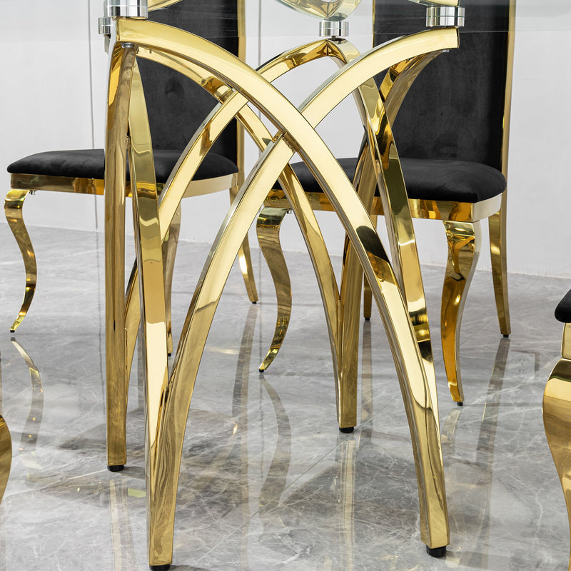 Tempered Glass Rectangular Dining Table With Stainless Steel Base - Gold
