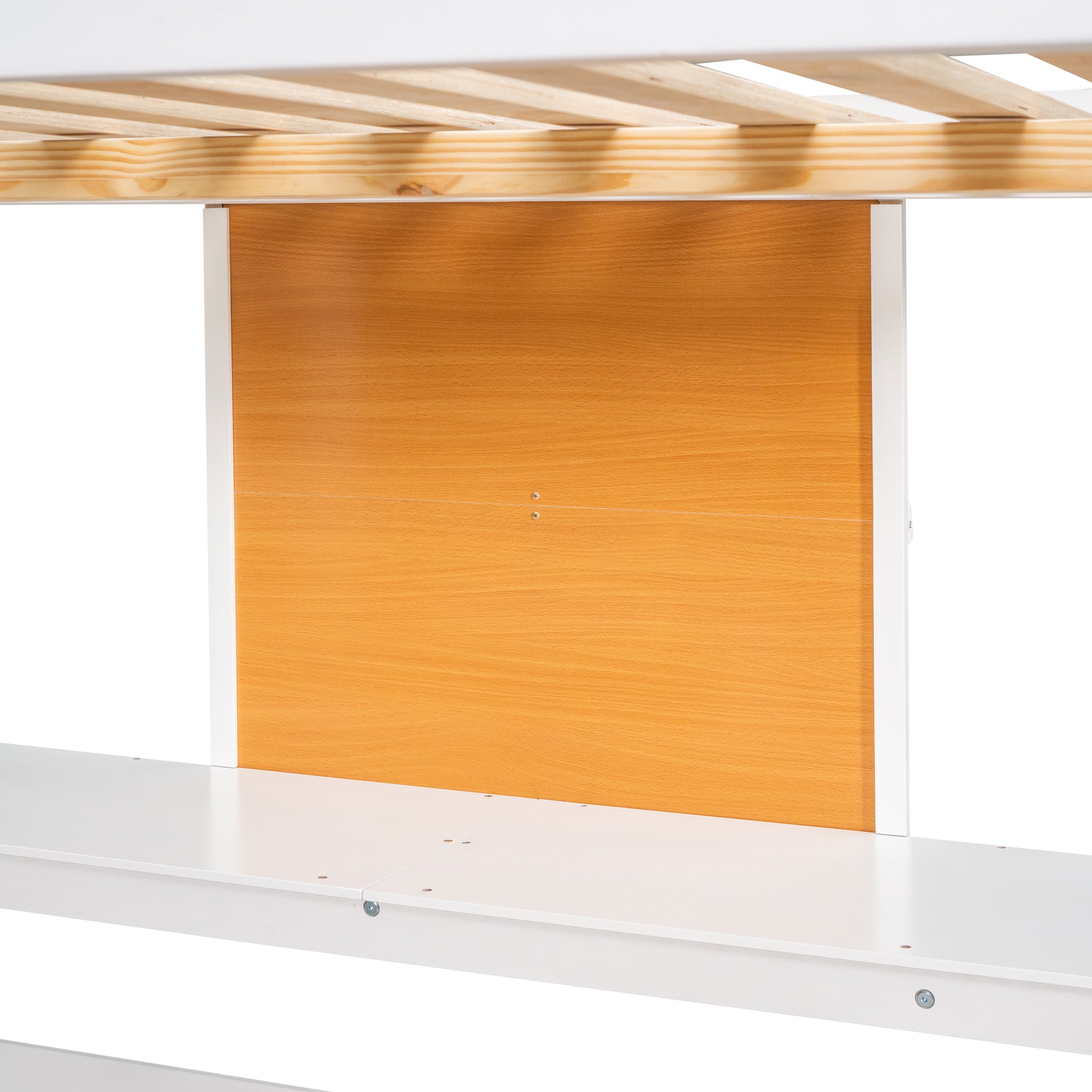 Full size Loft Bed with Desk and Writing Board, Wooden Loft Bed with Desk & 2 Drawers Cabinet- White