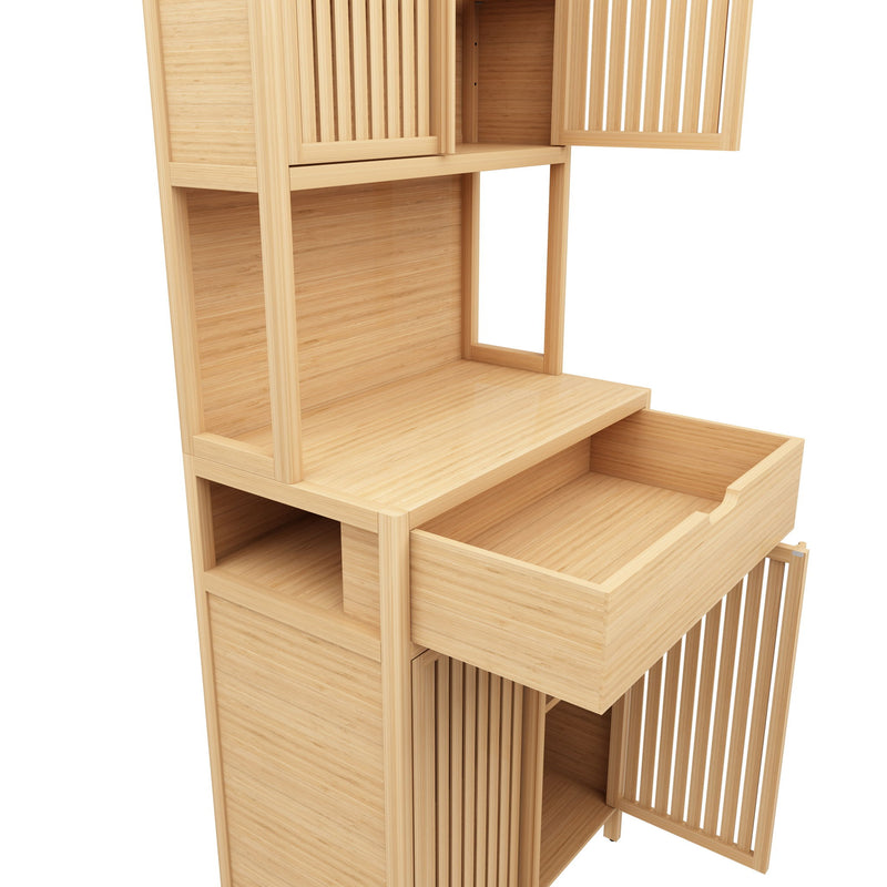 Rustic Cottage Style Double Door Bamboo Storage Cabinet With High Capacity For Main Living Spaces - Natural