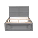 Full Size Platform Bed with Drawer on the Each Side and Shelf on the End of the Bed, Gray