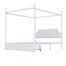 Canopy Platform Bed With Upholstered Headboard And 2 Storage Drawers - White