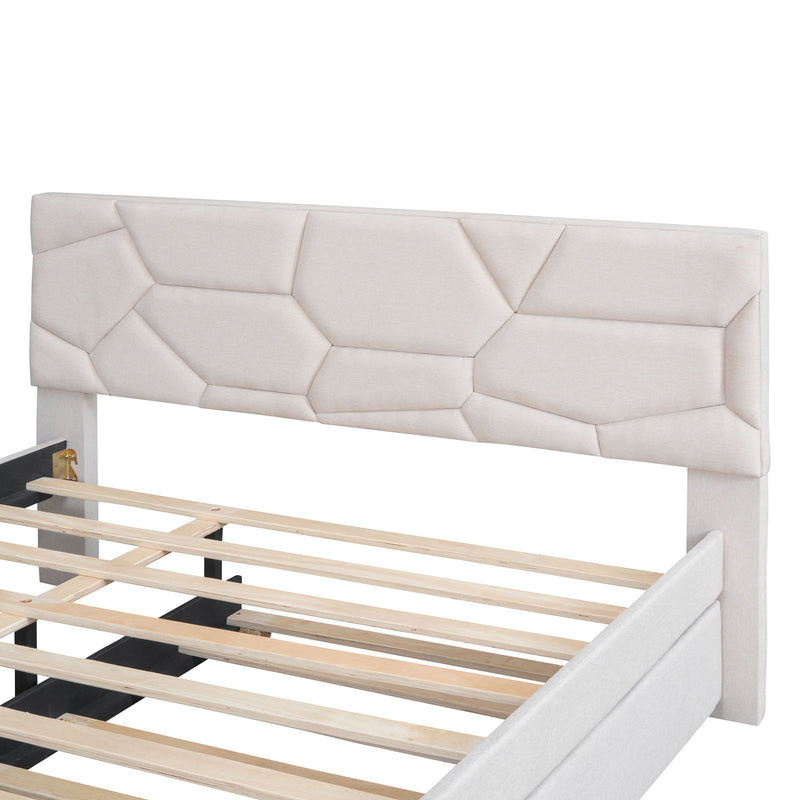 Upholstered Platform Bed With Brick Pattern Headboard And Twin Long Size Trundle