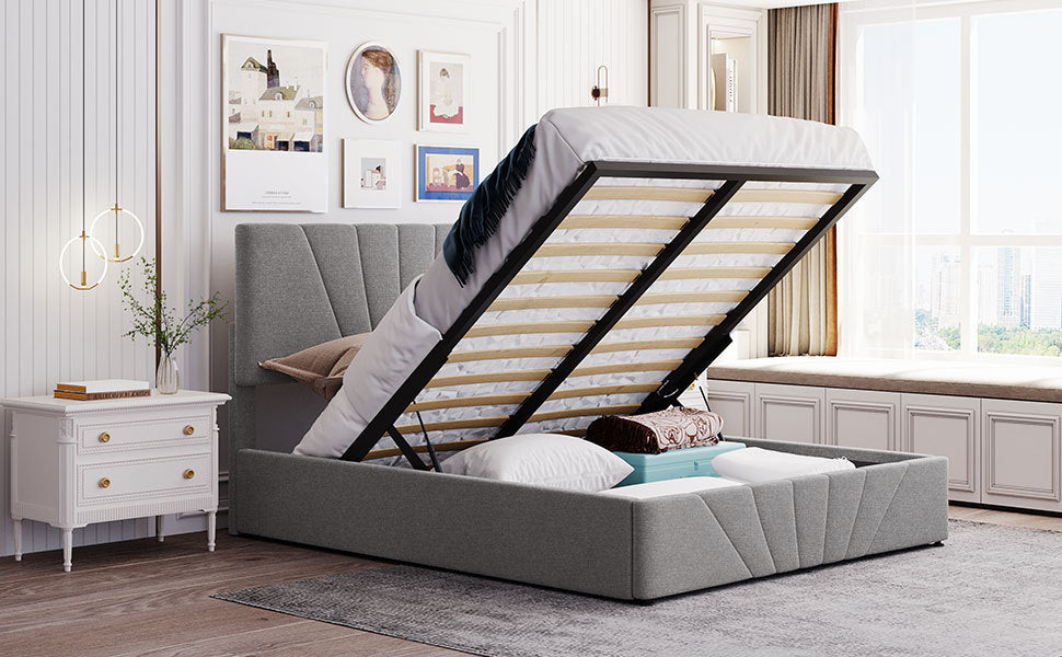 Queen size Upholstered Platform bed with a Hydraulic Storage System - Gray - Atlantic Fine Furniture Melbourne FL