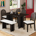 Modern Double Pedestal 6 Piece Dining Table Set, 4 Upholstered Rattan Back Dining Chairs And Bench