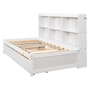Twin Bed with Side Bookcase, Drawers,White