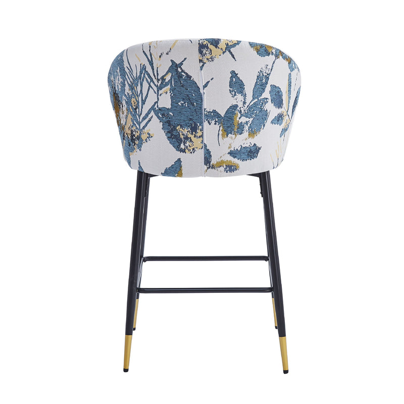 Counter Height Bar Stools (Set of 2), Jacquard Upholstered, Metal Footrest