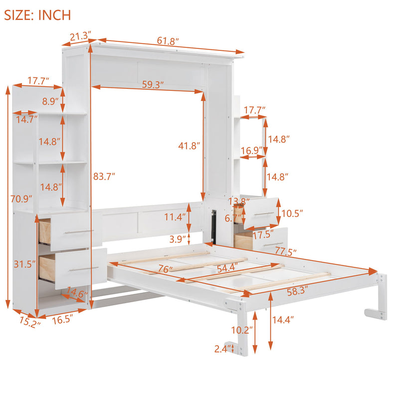 Murphy Wall Bed With LED Lights, Shelves And Drawers