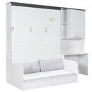 Multi Functional Murphy Bed With Sofa, Desk, And Storage Cabinet, Queen Size - White