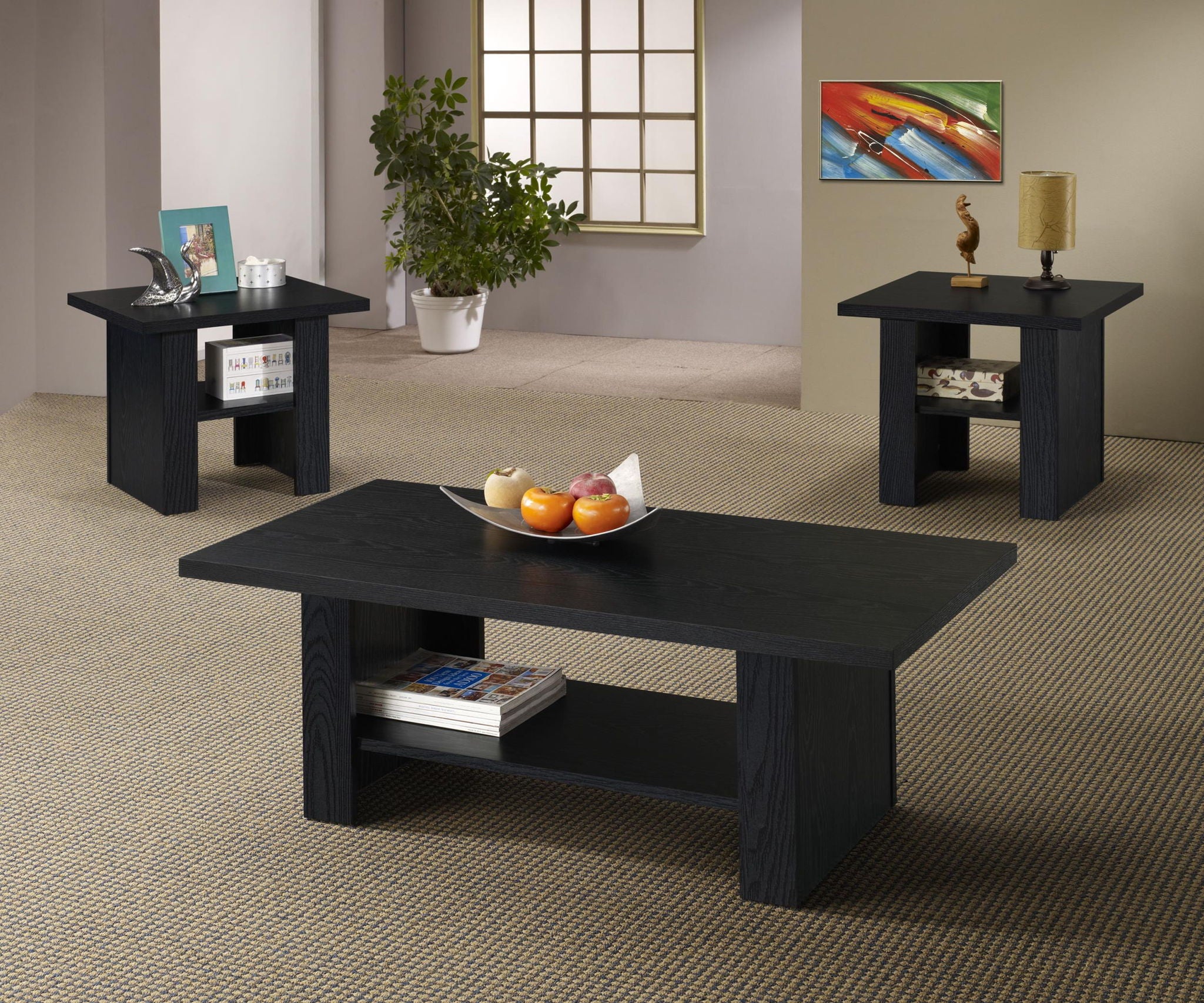 Rodez 3-piece Engineered Wood Coffee Table Set Black - Atlantic Fine Furniture Melbourne FL