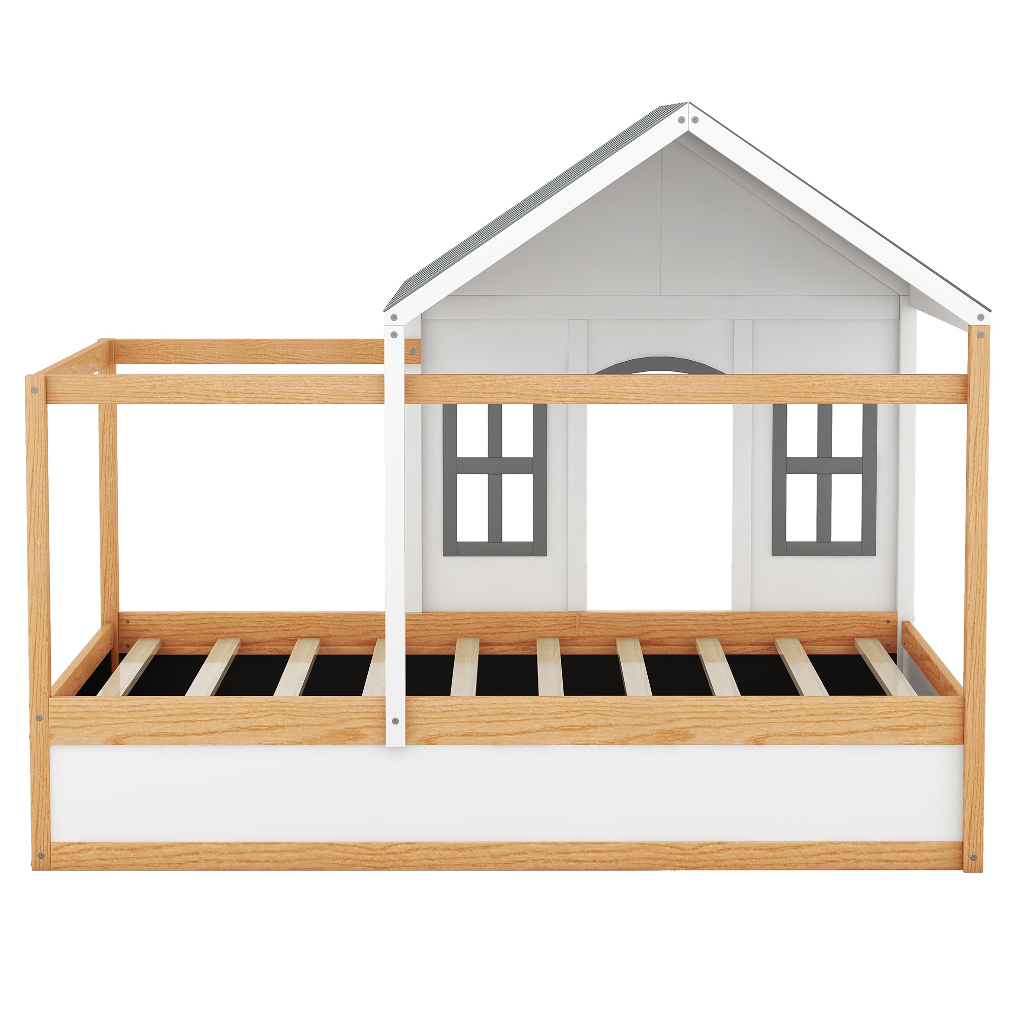 Twin Size House Shaped Canopy Bed with Black Roof and White Window,Blackboard and Little Shelf, White(Old SKU: WF294051AAK) - Atlantic Fine Furniture Melbourne FL