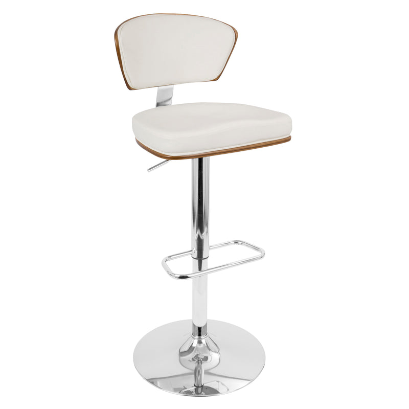 Ravinia - Mid-Century Modern Adjustable Barstool With Swivel With Rounded Rectangle Footrest (Set of 3) - Chrome / Walnut / White