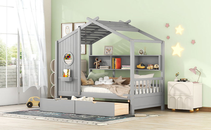 Modern Design House Bed With Storage Shelf