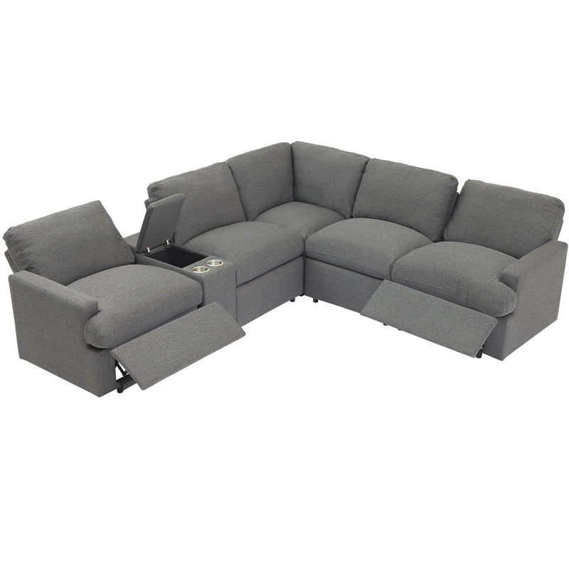 Power Recliner Corner Sofa Home Theater Reclining Sofa Sectional Couches With Storage Box, Cup Holders, USB Ports And Power Socket For Living Room