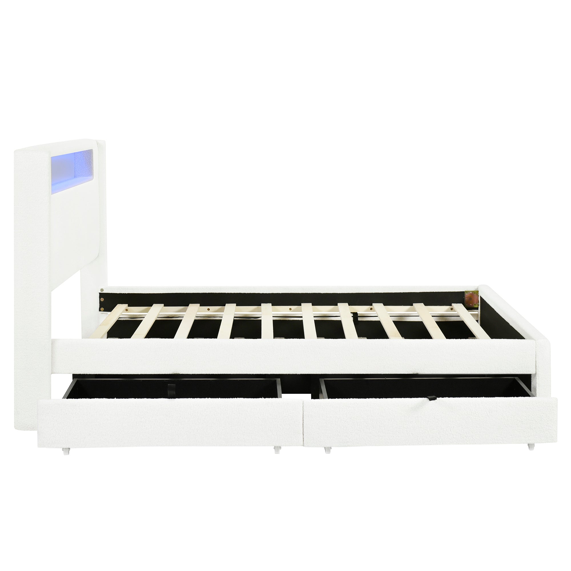 Full Size Upholstered Platform Bed with LED Frame, with Twin  Size Trundle and 2 drawers, Teddy Fleece, White - Atlantic Fine Furniture Melbourne FL