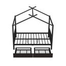 Full Size Metal House Platform Bed with Two Drawers,Headboard and Footboard,Roof Design,Black