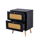 2 Drawer Rattan Nightstand For Bedroom And Living Room, End Table, Side Table With 2 Hand Made Rattan Decorated Drawers - Black
