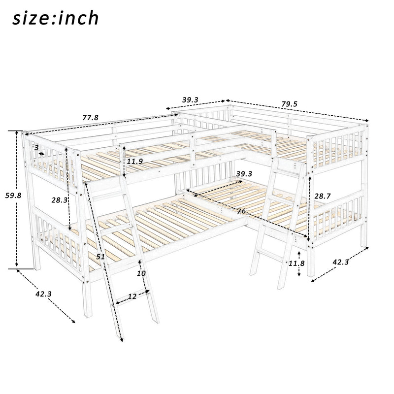 L-Shaped Bunk Bed with Ladder,Twin Size-Gray(OLD SKU :LP000020AAK)