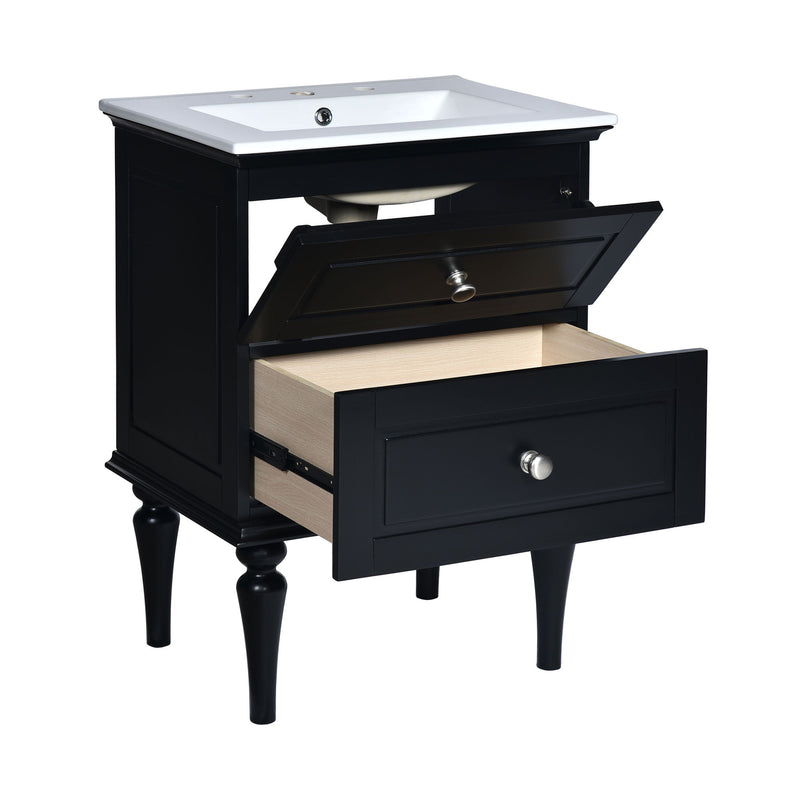 Bathroom Vanity Cabinet With Ceramic Sink Combo Set, Frame Modern Bathroom Storage Cabinet With 2 Drawers - Black