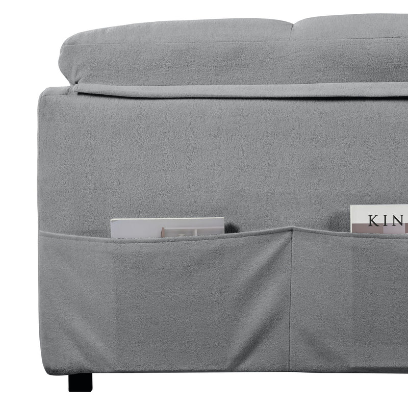 Convertible Pull Out Sofa Bed Queen Size, 3 In 1 With Side Storage
