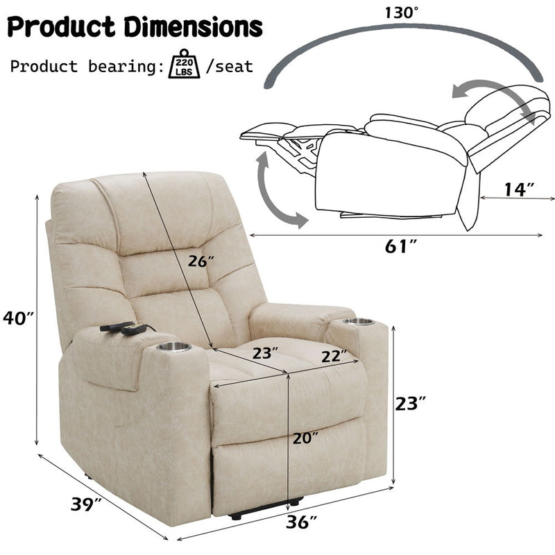 Nairi - Power Recliner With Lift & Heating & Massage - Light Gray