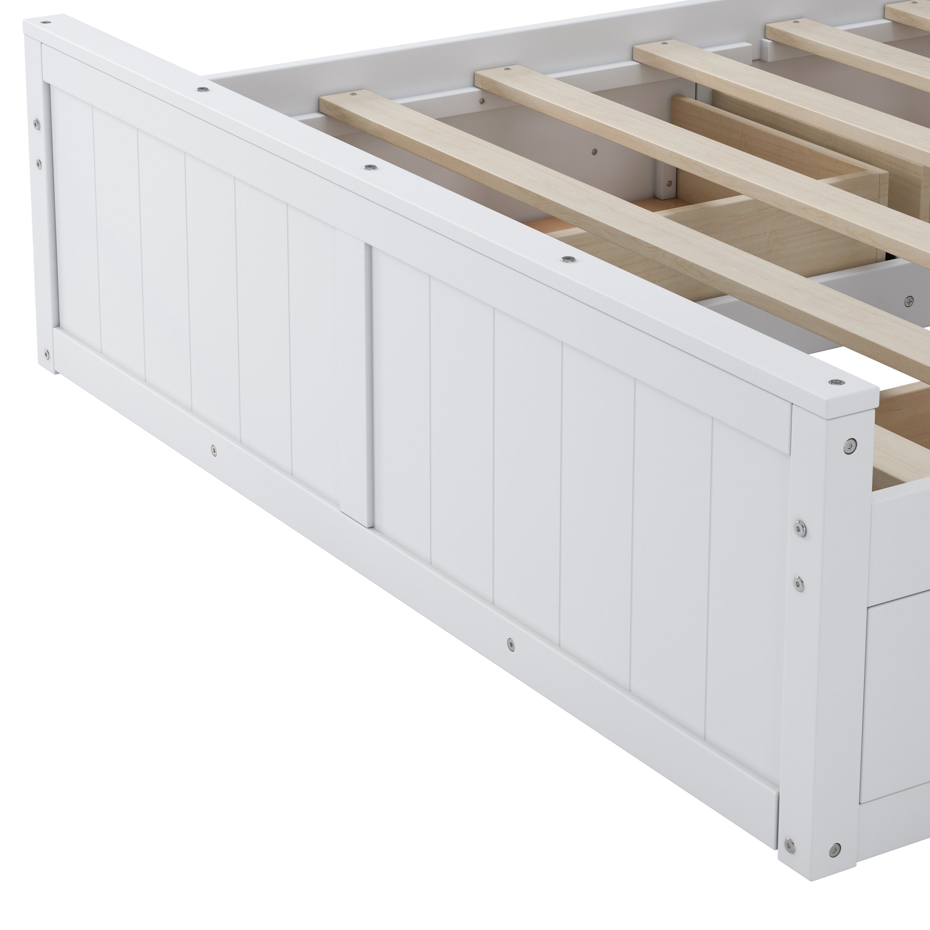 Elegant and Functional Full Size Wood Bed with 4 Drawers and All-in-One Cabinet and Shelf, White